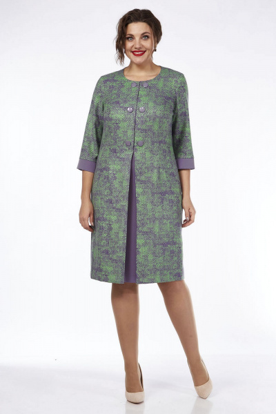 Платье демисезонное в мультиколор с коротким рукавом Lady Style Classic 1758/4 зеленый_сиреневый - фото 1