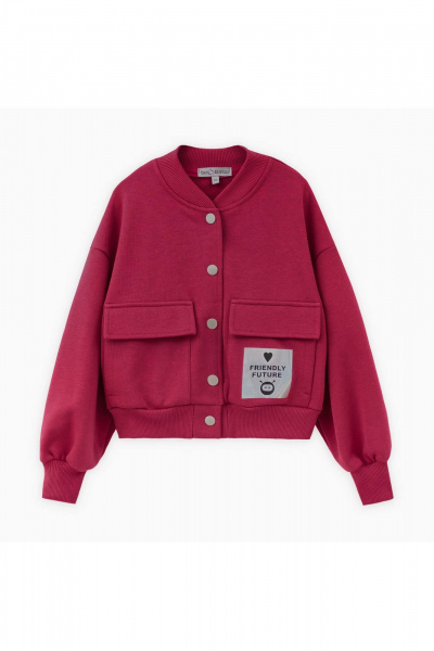 Короткий бомбер для девочки с блестками и принтами Bell Bimbo 242046 т.красный - фото 1