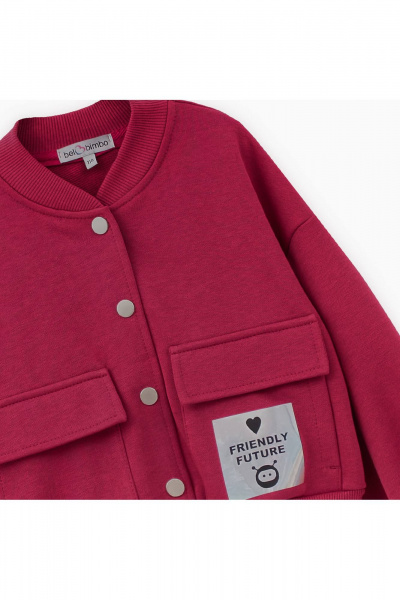 Короткий бомбер для девочки с блестками и принтами Bell Bimbo 242046 т.красный - фото 3