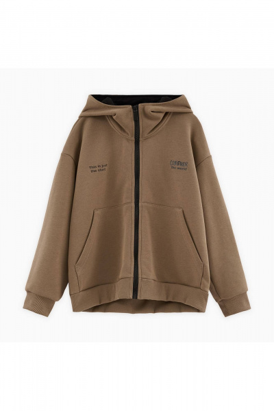 Зип-худи для мальчика с объемным капюшоном и авторским принтом Bell Bimbo 242136 песок - фото 1