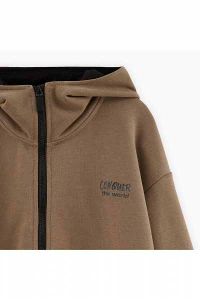 Зип-худи для мальчика с объемным капюшоном и авторским принтом Bell Bimbo 242136 песок - фото 3