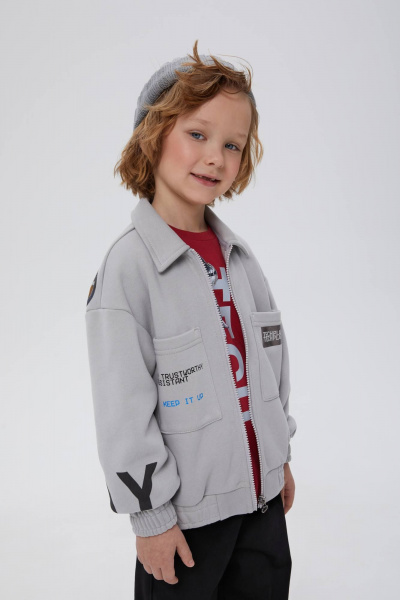 Светло-серый жакет-куртка из трикотажа для мальчика Bell Bimbo 242076 св.серый - фото 1