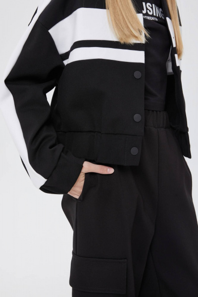 Бомбер для девочки короткий с контрастными вставками Bell Bimbo 242118 черный - фото 3