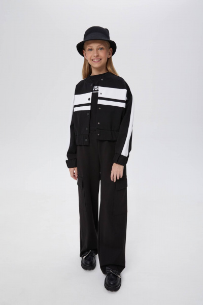 Бомбер для девочки короткий с контрастными вставками Bell Bimbo 242118 черный - фото 2