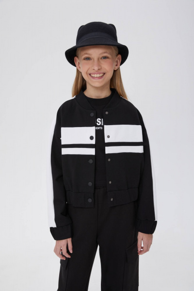 Бомбер для девочки короткий с контрастными вставками Bell Bimbo 242118 черный - фото 1
