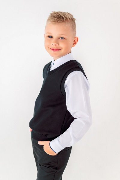 Жилет для мальчика из трикотажа с поясом и обработанными проймами Франтишка Ш-3407 п 24с-57-с78 черный - фото 2