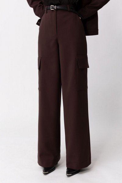Демисезонные брюки из текстиля с карманами и гульфиком Golden Valley 16604 темно-коричневый - фото 3