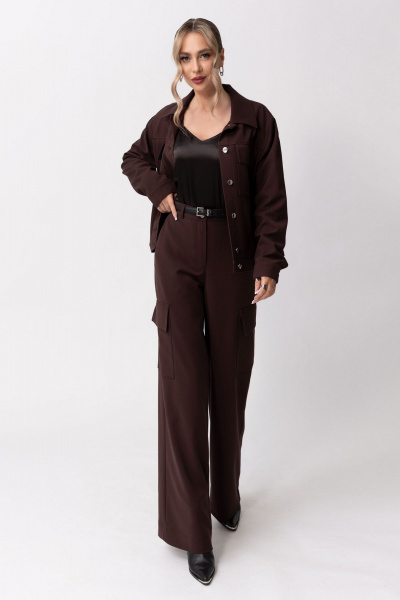 Демисезонные брюки из текстиля с карманами и гульфиком Golden Valley 16604 темно-коричневый - фото 1