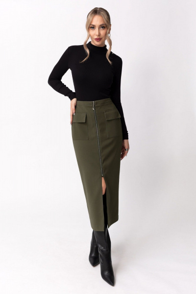 Демисезонная юбка из костюмной ткани с карманами Golden Valley 56604 темно-зеленый - фото 1