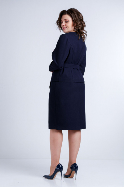 Деловой комплект жакет и юбка из текстиля Liona Style 771 темно-синий - фото 2