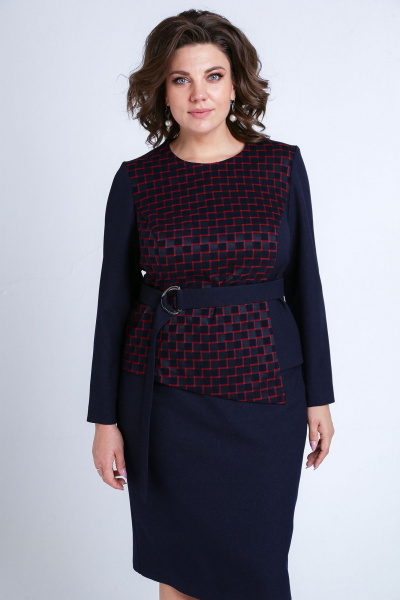 Деловой комплект жакет и юбка из текстиля Liona Style 771 темно-синий - фото 4