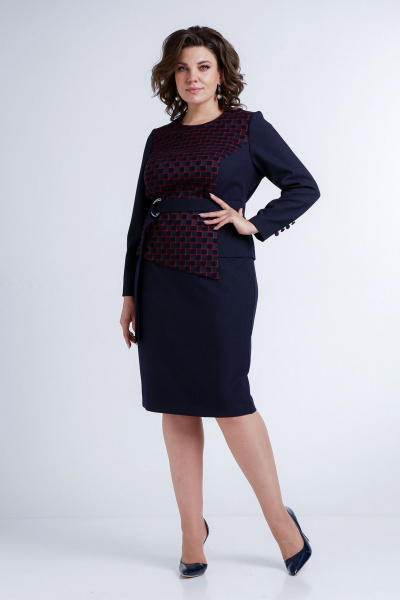 Деловой комплект жакет и юбка из текстиля Liona Style 771 темно-синий - фото 3