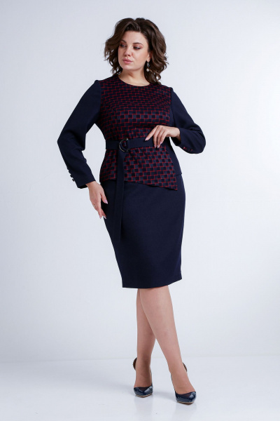 Деловой комплект жакет и юбка из текстиля Liona Style 771 темно-синий - фото 1