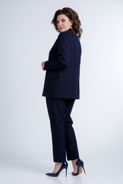 Деловой комплект брюки зауженные и жакет из текстиля Liona Style 858 синий - фото 2