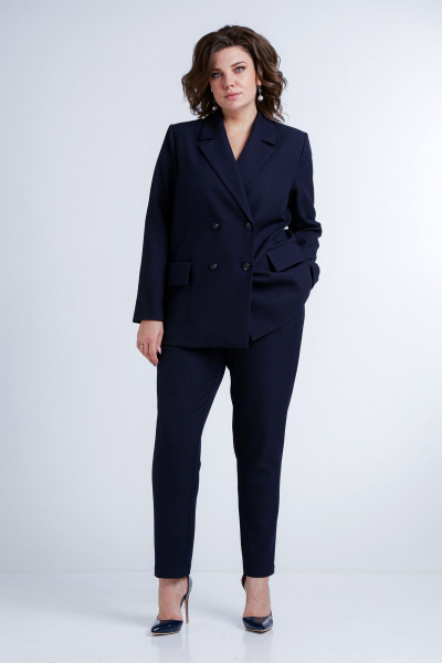 Деловой комплект брюки зауженные и жакет из текстиля Liona Style 858 синий - фото 4