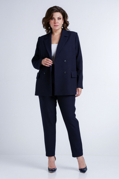 Деловой комплект брюки зауженные и жакет из текстиля Liona Style 858 синий - фото 3