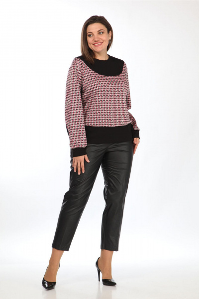 Джемпер женский прямой из трикотажного полотна Lady Style Classic 2548/1 черный_розовый - фото 2