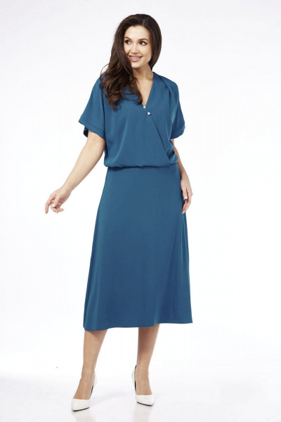 На каждый день нарядное платье с запахом и короткими рукавами Lady Style Classic 2742 бирюзовый - фото 1