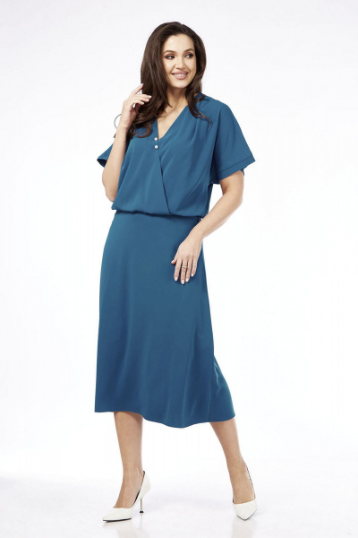 На каждый день нарядное платье с запахом и короткими рукавами Lady Style Classic 2742 бирюзовый - фото 3
