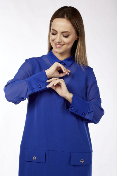 На каждый день платье с отрезным верхом и пуговицами Lady Style Classic 2763 синий - фото 4