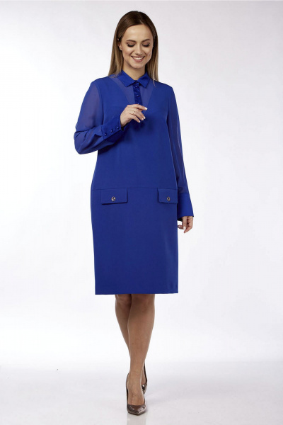 На каждый день платье с отрезным верхом и пуговицами Lady Style Classic 2763 синий - фото 3