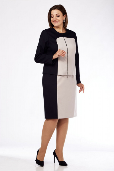 На каждый день костюм с жакетом и юбкой из текстиля Lady Style Classic 2737 черный_бежевый - фото 3