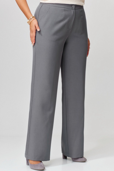 Демисезонные прямые брюки из текстиля с карманами и поясом Fita 20263 серый - фото 4