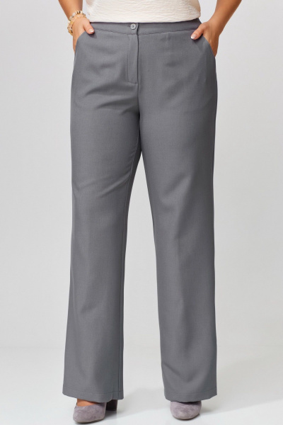 Демисезонные прямые брюки из текстиля с карманами и поясом Fita 20263 серый - фото 3