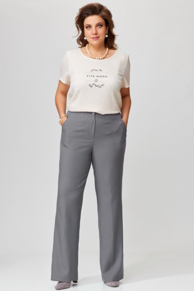 Демисезонные прямые брюки из текстиля с карманами и поясом Fita 20263 серый - фото 1