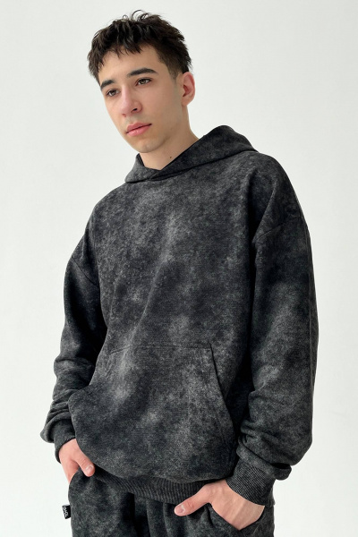 Брюки и худи в стиле спорт-шик из трикотажа с эффектом потертости ТОЧНО 237-3П черный - фото 3