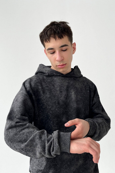 Брюки и худи в стиле спорт-шик из трикотажа с эффектом потертости ТОЧНО 237-3П черный - фото 2