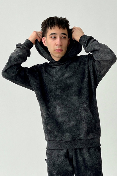 Брюки и худи в стиле спорт-шик из трикотажа с эффектом потертости ТОЧНО 237-3П черный - фото 1