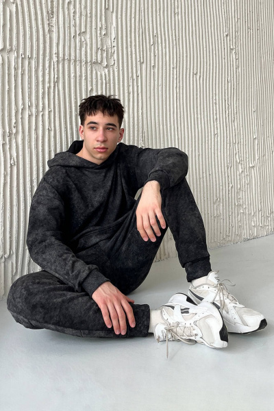 Брюки спортивные с эффектом потертости из трикотажа на резинке ТОЧНО 152-3П черный - фото 3