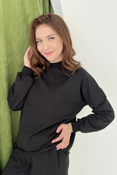 Демисезонный спортивный свитшот оверсайз из трикотажа с длинным рукавом ТОЧНО 210-3 черный - фото 2