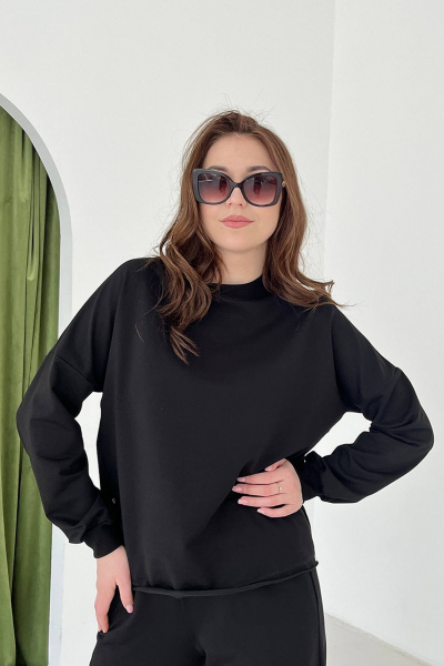 Демисезонный спортивный свитшот оверсайз из трикотажа с длинным рукавом ТОЧНО 210-3 черный - фото 1