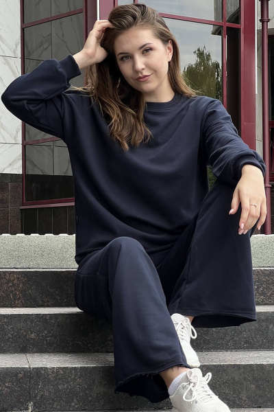 Подарочный комплект из брюк палаццо и свитшота оверсайз ТОЧНО 210-3_229-3 темно-синий - фото 3