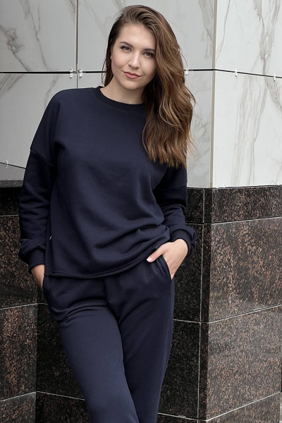 Подарочный комплект из брюк палаццо и свитшота оверсайз ТОЧНО 210-3_229-3 темно-синий - фото 1