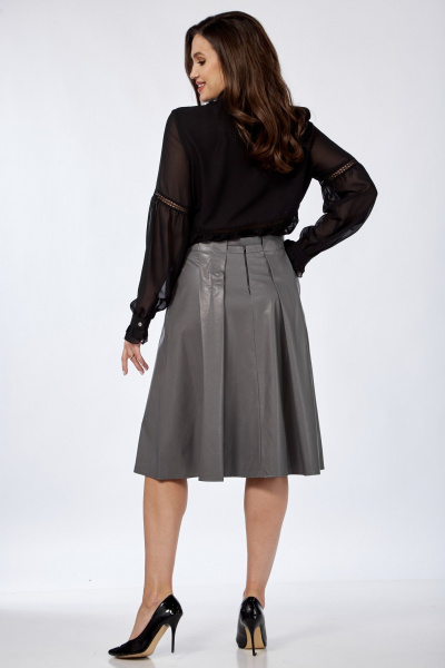 Юбка из экокожи с складками и карманами Klever 225 серебро - фото 6