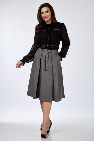 Юбка из экокожи с складками и карманами Klever 225 серебро - фото 5