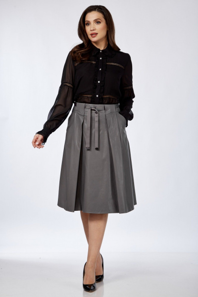 Юбка из экокожи с складками и карманами Klever 225 серебро - фото 4