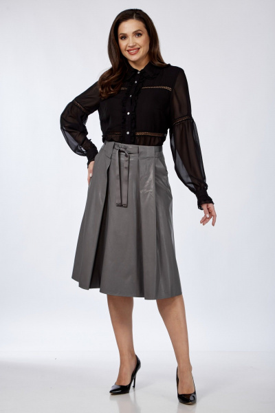 Юбка из экокожи с складками и карманами Klever 225 серебро - фото 2