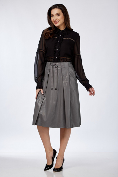 Юбка из экокожи с складками и карманами Klever 225 серебро - фото 1