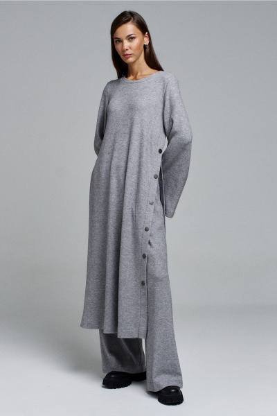 Платье-туника А-силуэта длинное с сердцем и кнопками Butеr 2908 серый - фото 10