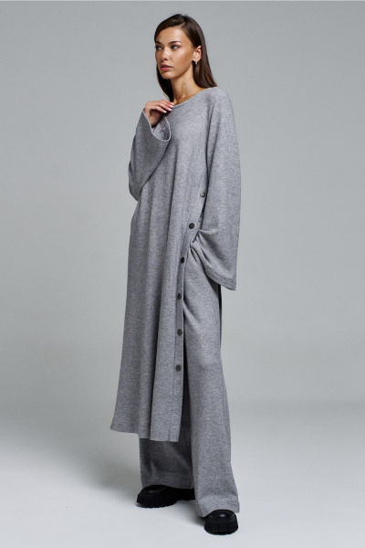 Платье-туника А-силуэта длинное с сердцем и кнопками Butеr 2908 серый - фото 9