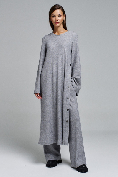 Платье-туника А-силуэта длинное с сердцем и кнопками Butеr 2908 серый - фото 7