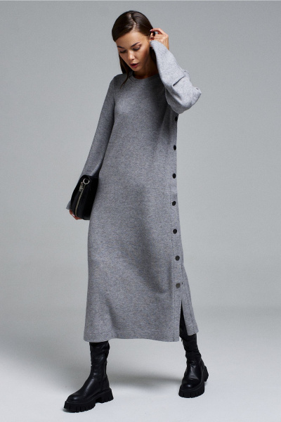 Платье-туника А-силуэта длинное с сердцем и кнопками Butеr 2908 серый - фото 6