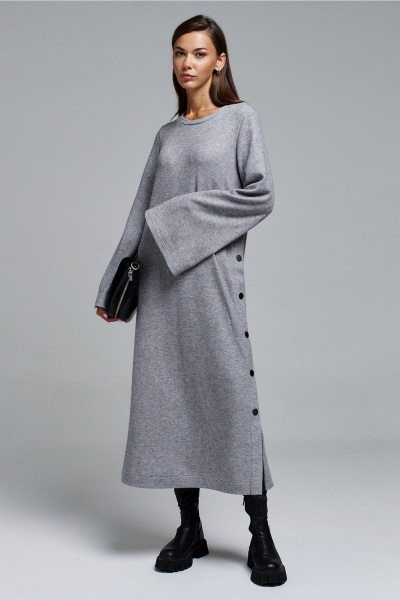 Платье-туника А-силуэта длинное с сердцем и кнопками Butеr 2908 серый - фото 1