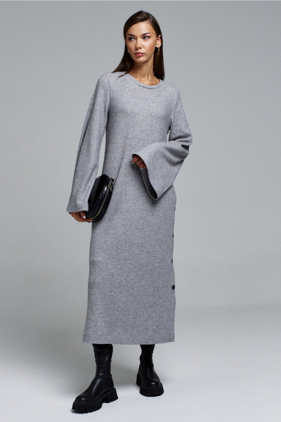 Платье-туника А-силуэта длинное с сердцем и кнопками Butеr 2908 серый - фото 5