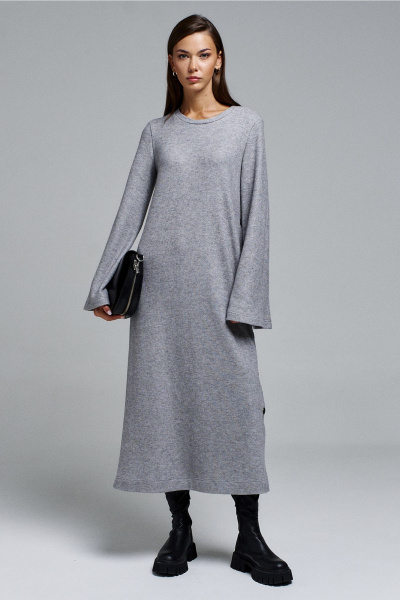 Платье-туника А-силуэта длинное с сердцем и кнопками Butеr 2908 серый - фото 3