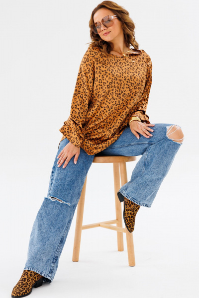 Желтая блузка с анималистичным принтом и асимметричным кроем Anastasia 1154 золото - фото 12